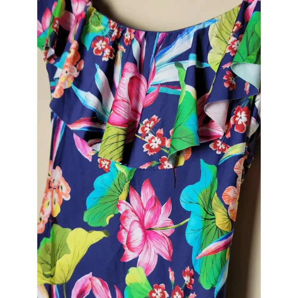 La‎ Blanca Off Shoulder Ruffle One Piece Swimsuit Floral Women's Size 6 US